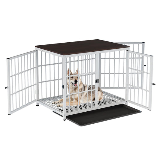 BINGOPAW Heavy Duty Metal Kennel End Table Crate Three Doors