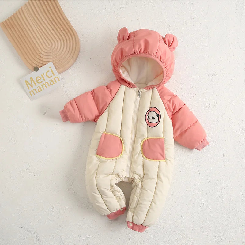 Newborn Hooded Winter Cotton Polyester Romper Unisex Baby Jumpsuit