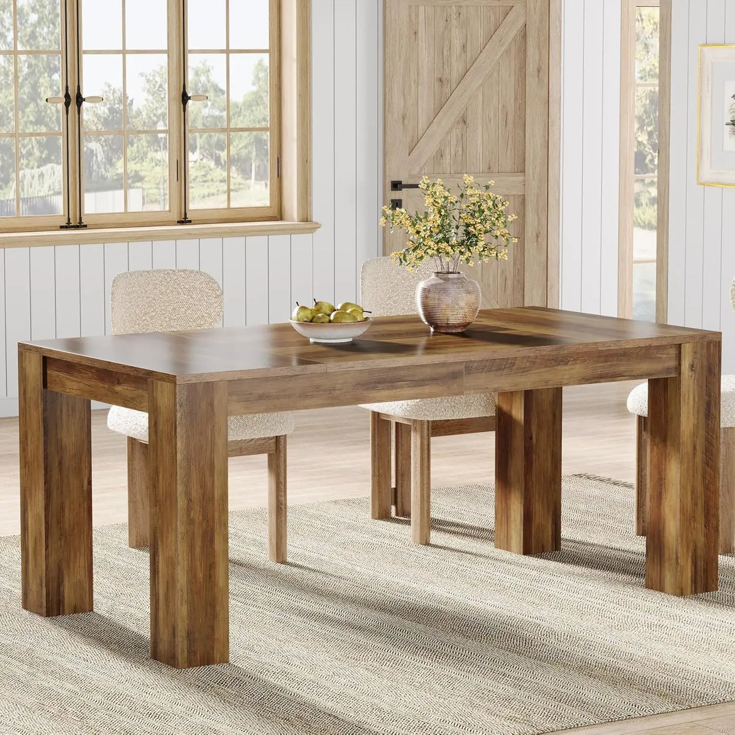 Farmhouse Wooden Dining Table For 4 To 6 People Kitchen