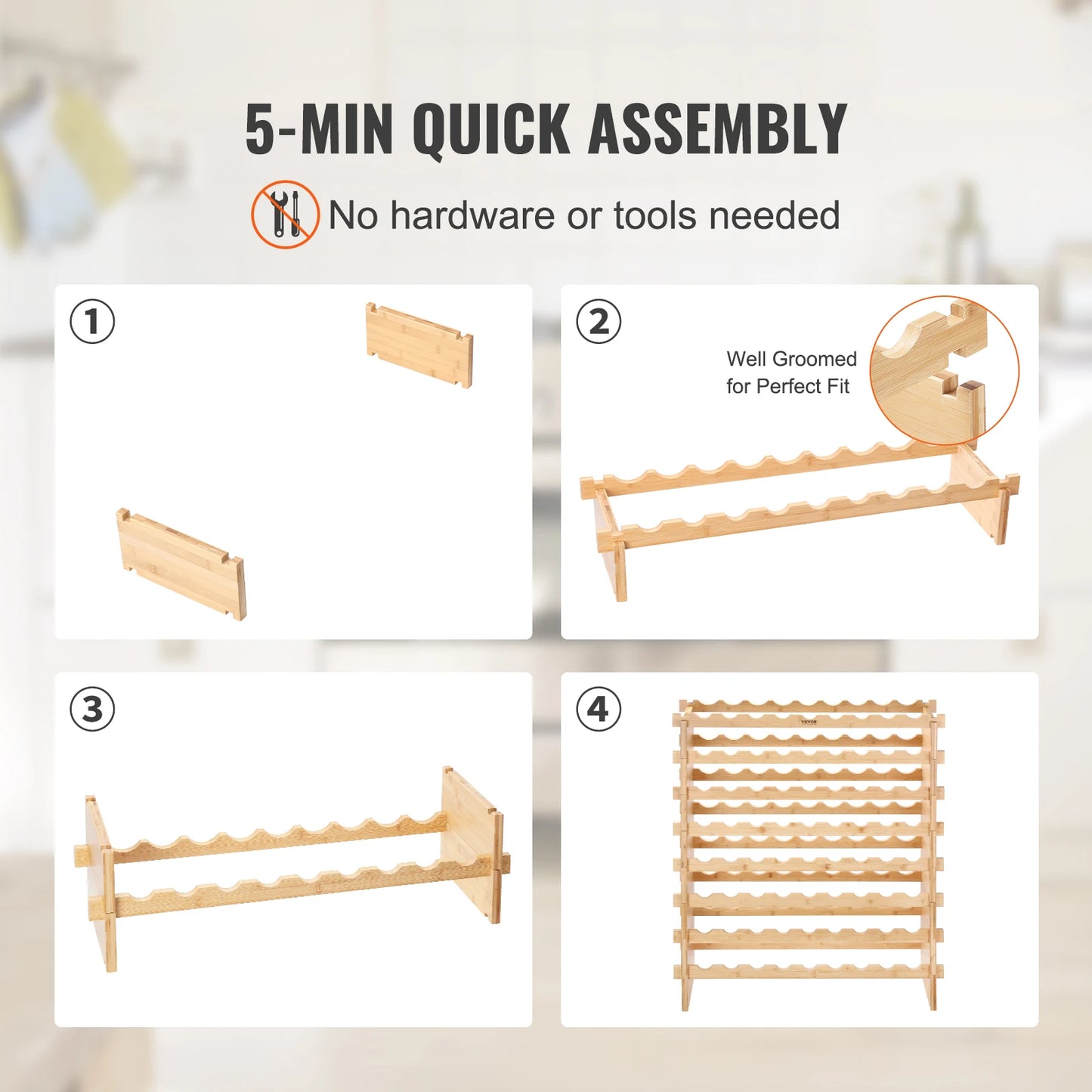 SucceBuy Bamboo Stackable Wine Rack Free Standing Display