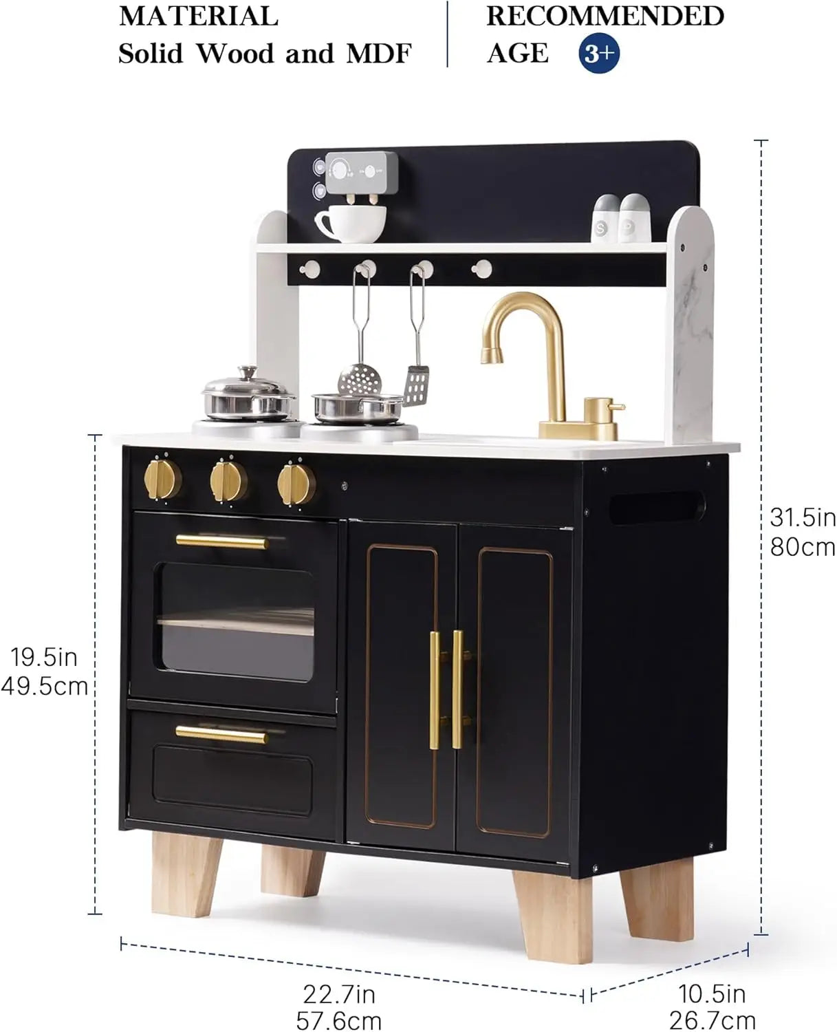 Robotime Wooden Play Kitchen For Kids With Marble Countertop