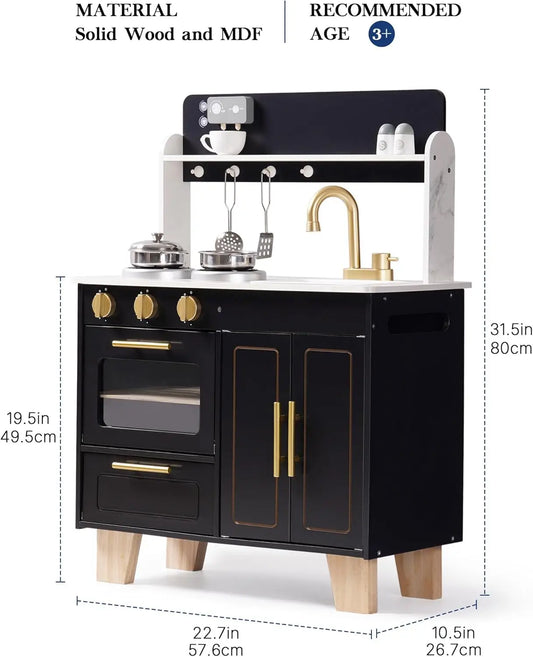 Robotime Wooden Play Kitchen For Kids With Marble Countertop