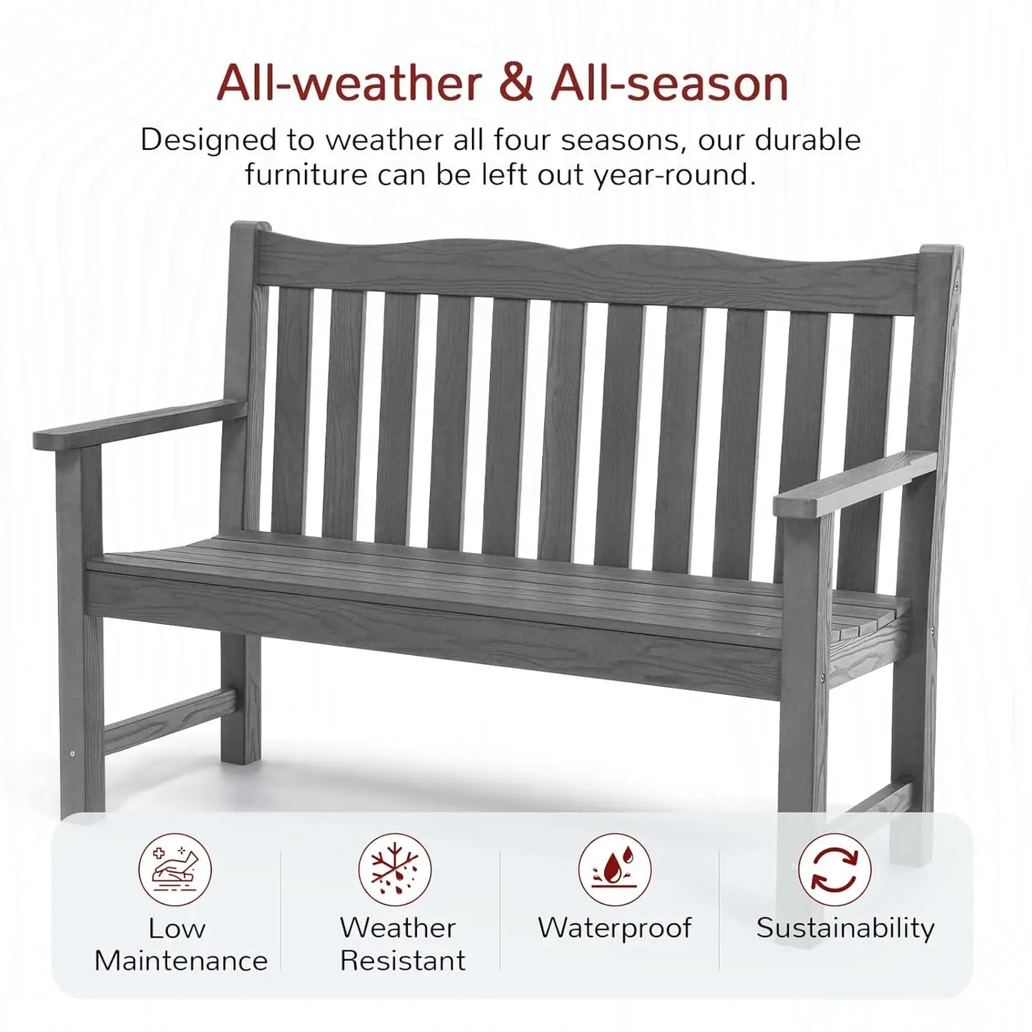 Outdoor Two Person HIPS Patio Bench Waterproof All Weather