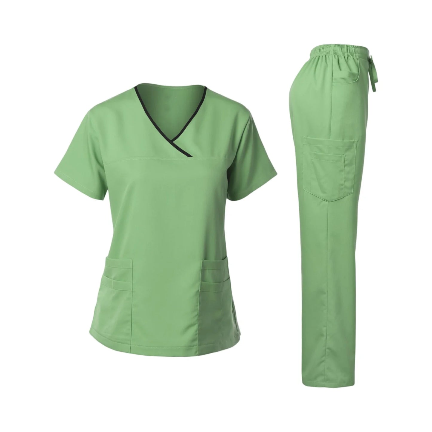 Women's Nurse Scrub Set V-Neck Short Sleeve Multi-Pocket Medical Scrubs