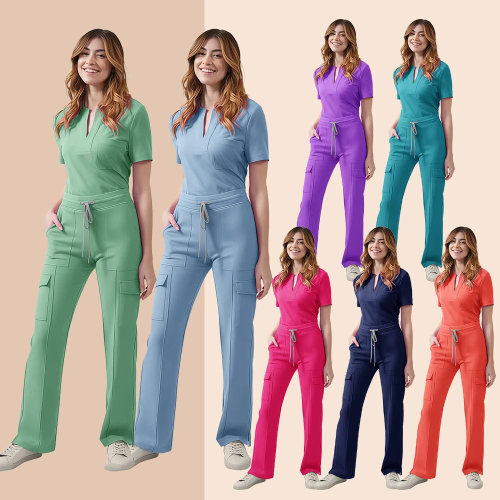 Nurse Scrub Set Women Two Piece Medical Uniform Top Pants
