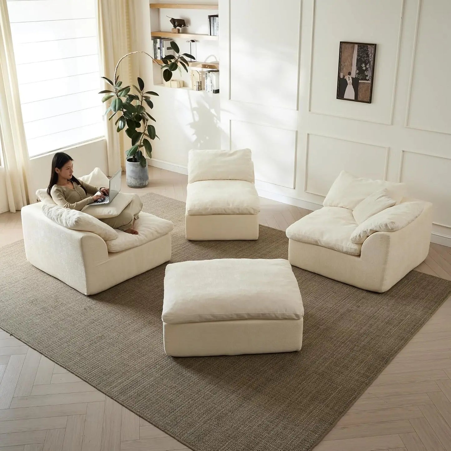 110in Modular Sectional Sofa L-Shape Convertible Sofa Bed with Ottoman 3 Seater Living Room Furniture Custom