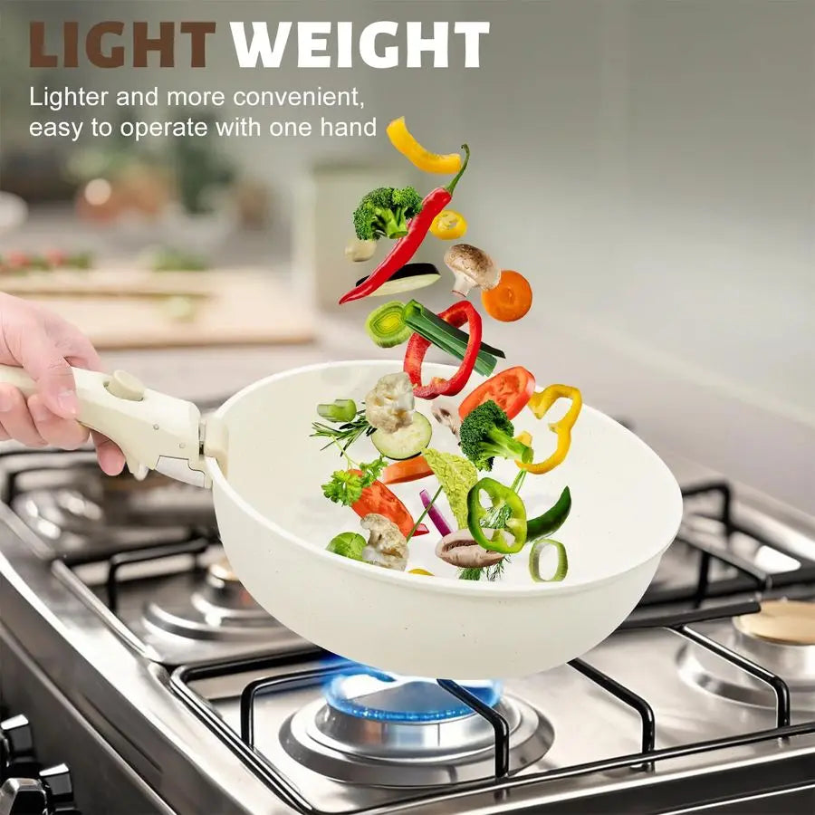Induction Ceramic Nonstick Pots and Pans Set with Detachable Handles