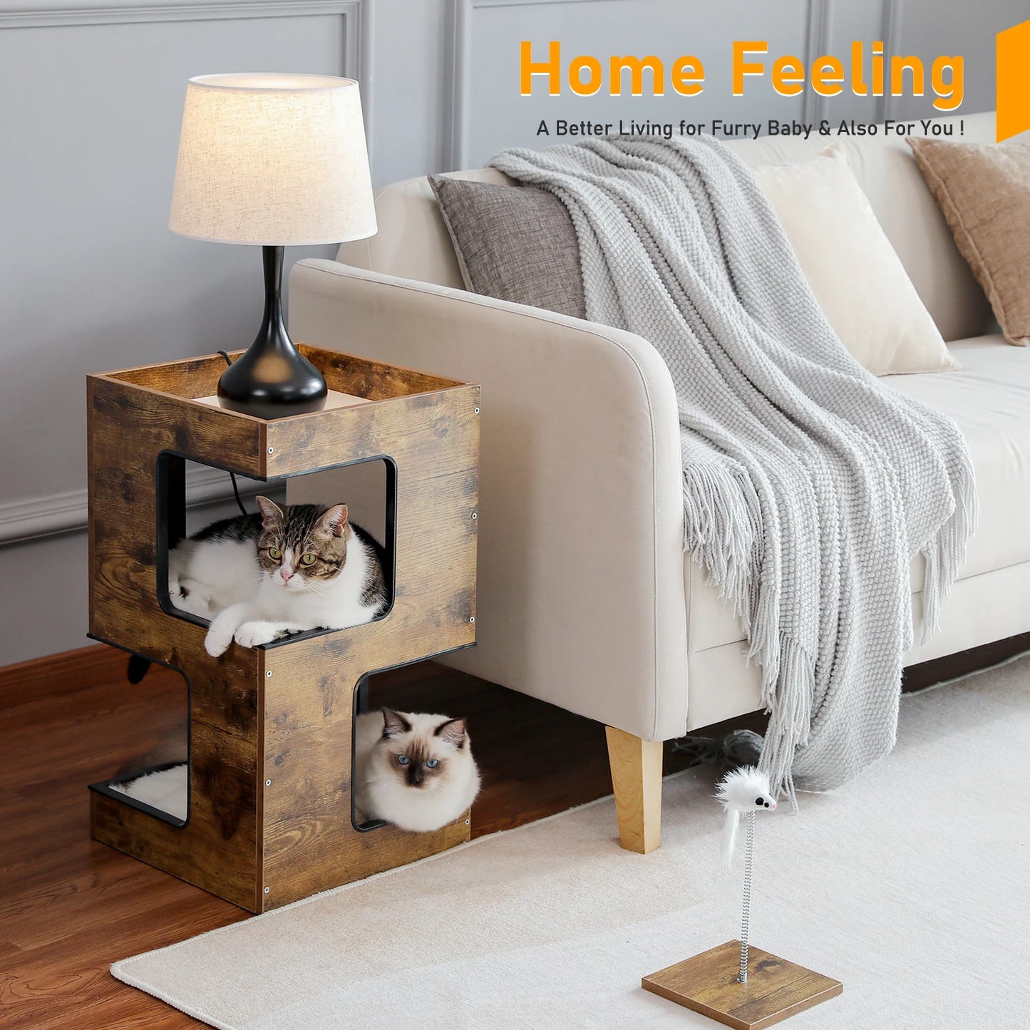 PAWZ Road Wood Cat Condo With Scratching Pad And Soft Mats