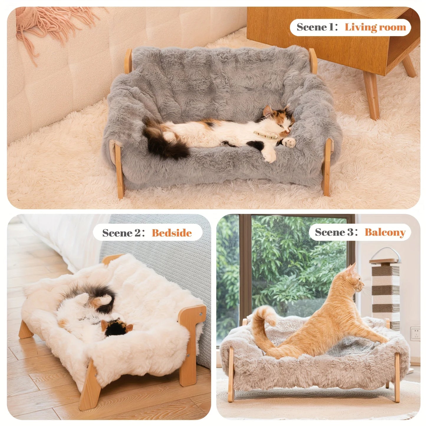 Raised Solid Wood Pet Couch Bed Cats And Small Dogs