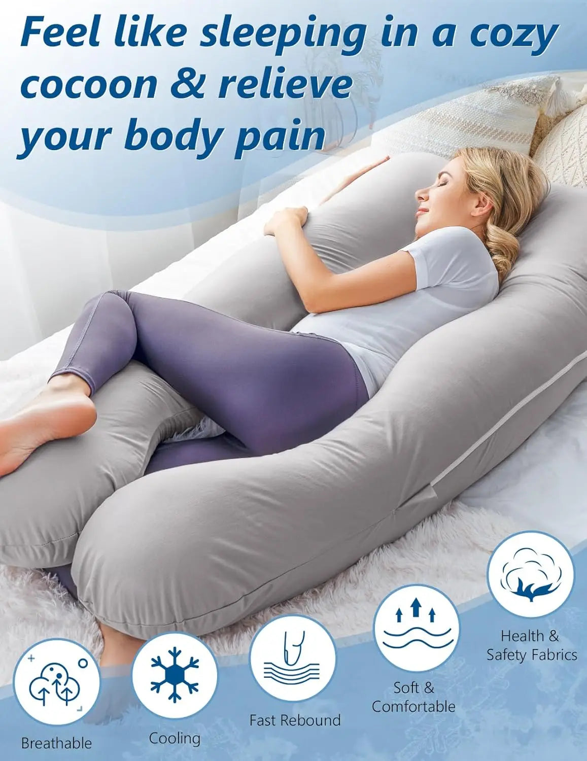 Cooling Silk Maternity Pillow U Shaped Body Support Sleep