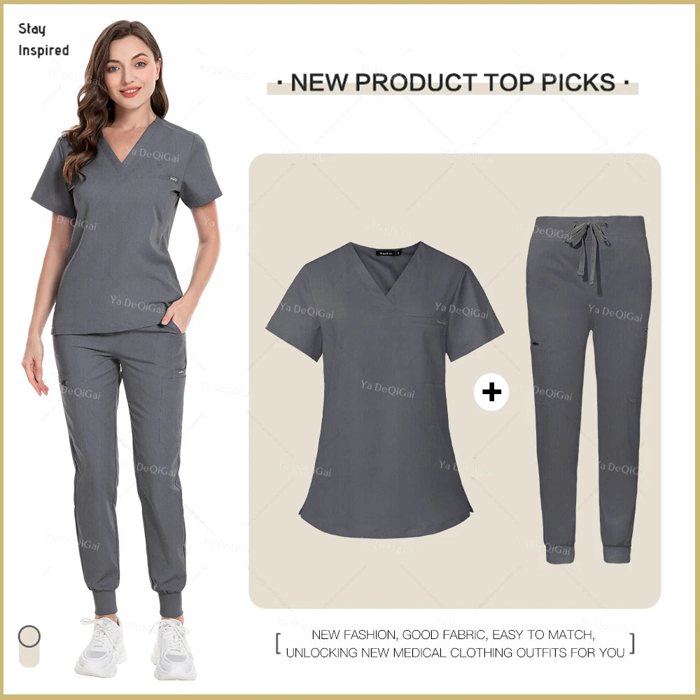 Nurse Scrub Set Women Men Jogger Pants Medical Uniforms