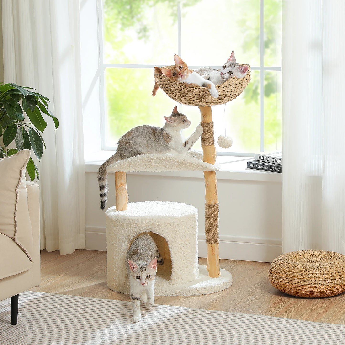PAWZ Road Modern Cat Tree Tower With Solid Wood Scratching Posts