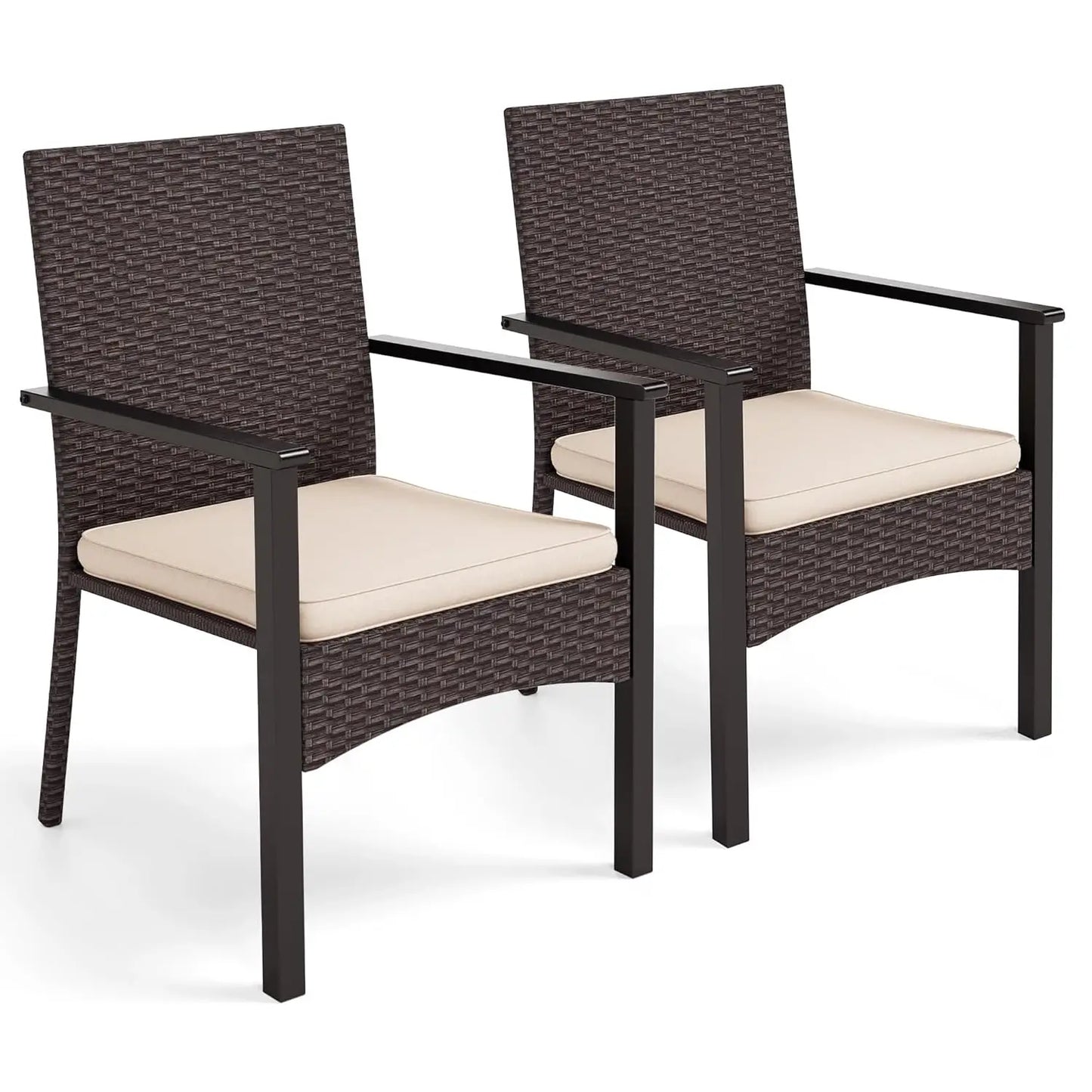 Brown Wicker Patio Dining Chairs Set of 2, 2 Pieces Rattan Outdoor Dining Furniture Chairs for Deck Backyard, Customized