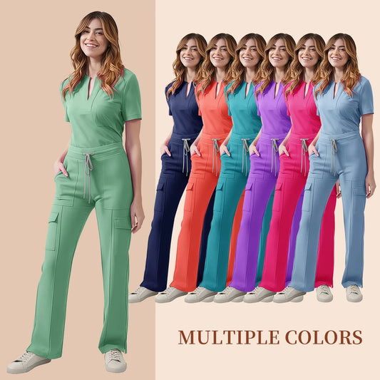 Nurse Scrub Set Women Two Piece Medical Uniform Top Pants