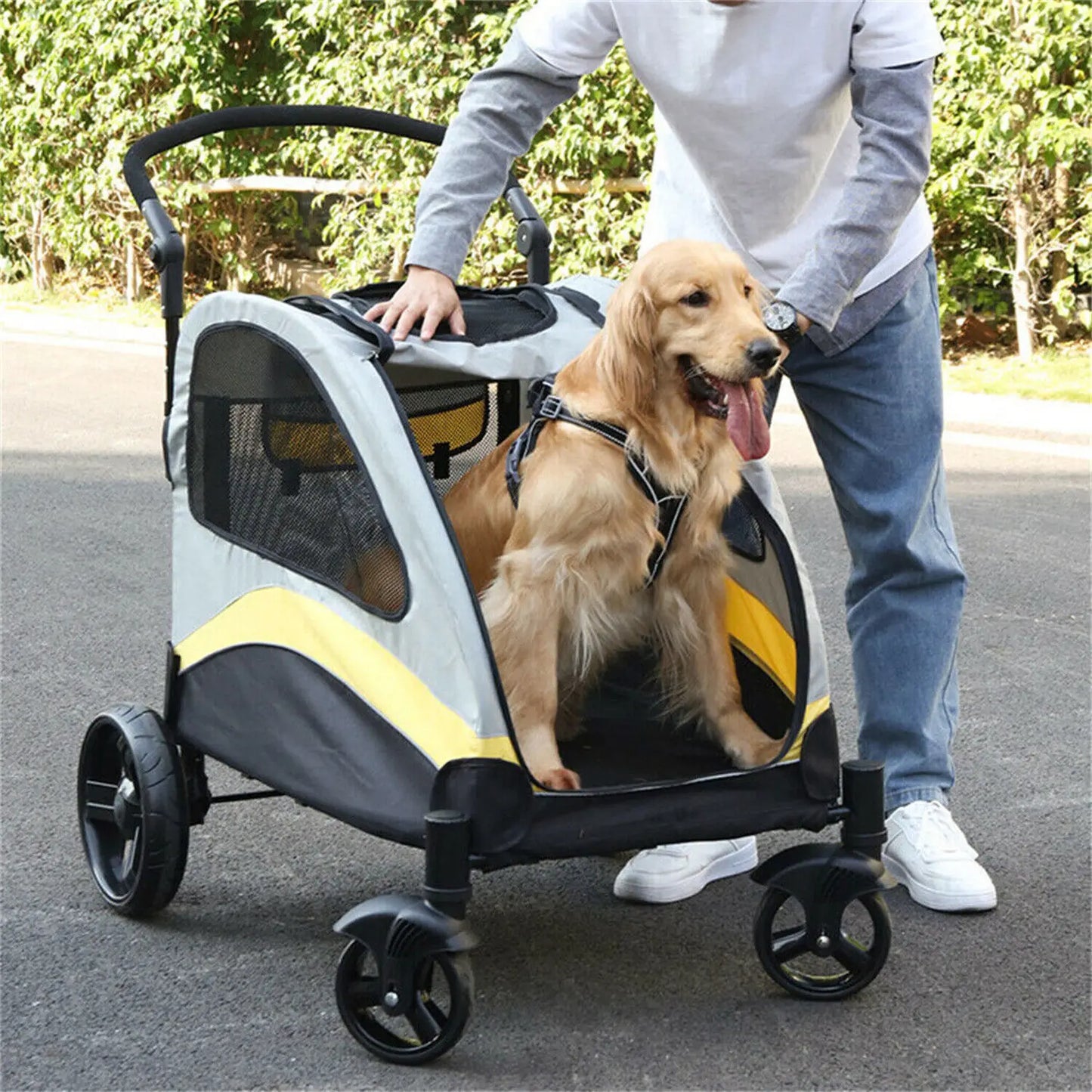 Heavy Duty Dog Stroller Foldable Pet Trolley Carrier Jogger Cart