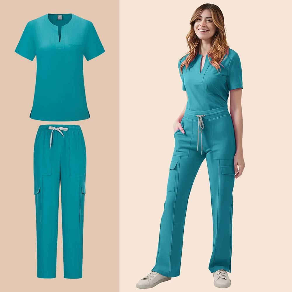 Nurse Scrub Set Women Two Piece Medical Uniform Top Pants
