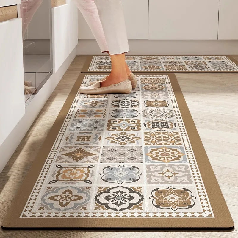 Kitchen Carpet Anti-slip Oil-proof Dirt-resistant Rug PVC Leather Waterproof Floor Mats Long Size Flower Home Decoration Mat 양탄자