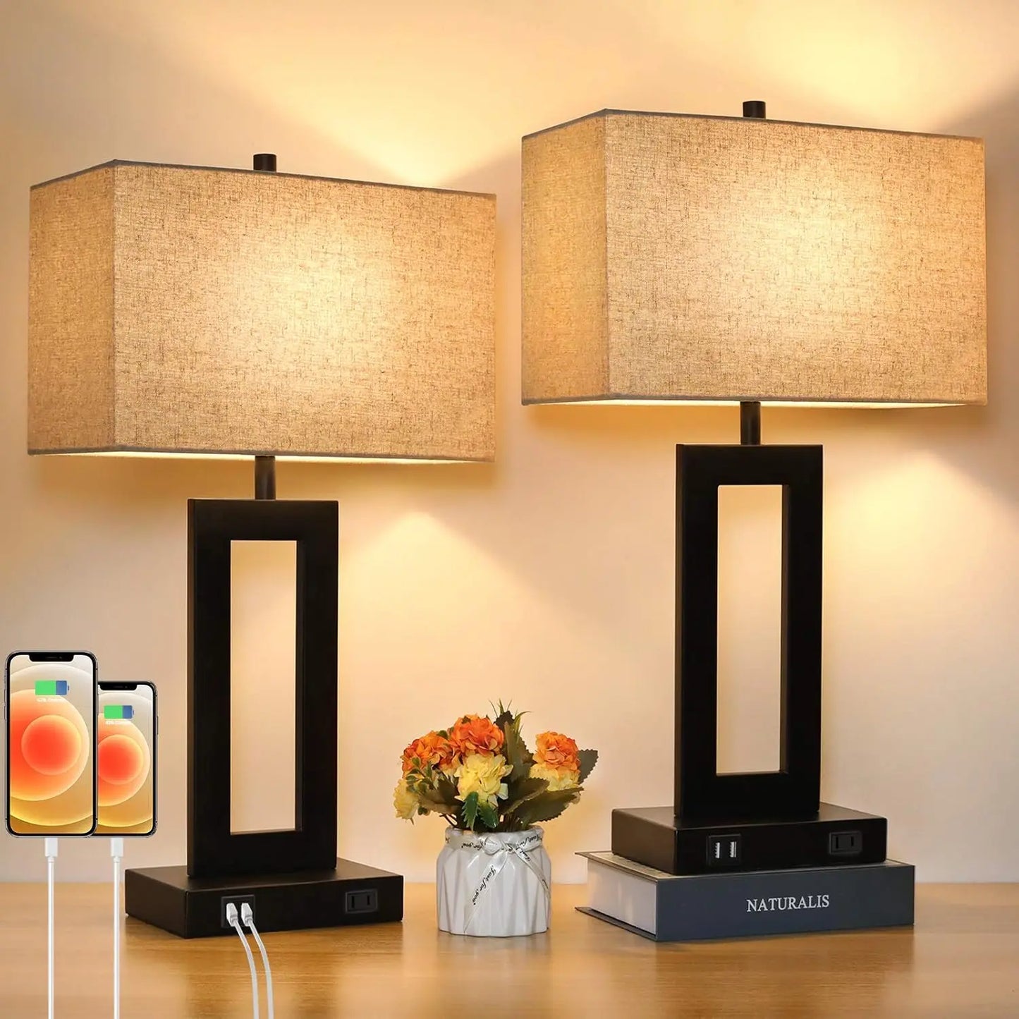 Two Pack Touch Table Lamp With USB Ports Dimmable