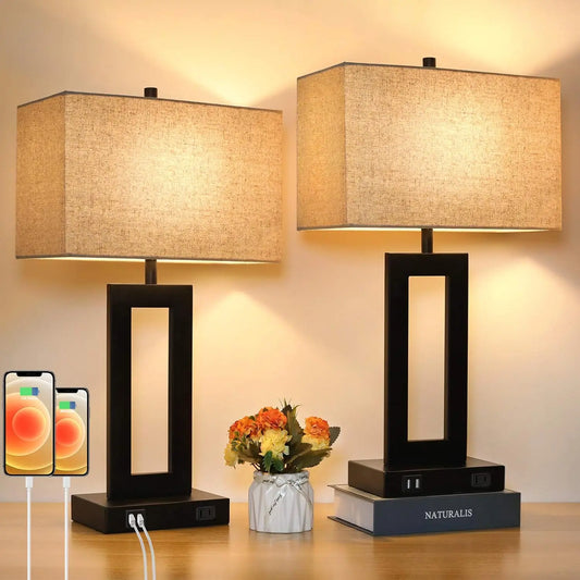 Two Pack Touch Table Lamp With USB Ports Dimmable