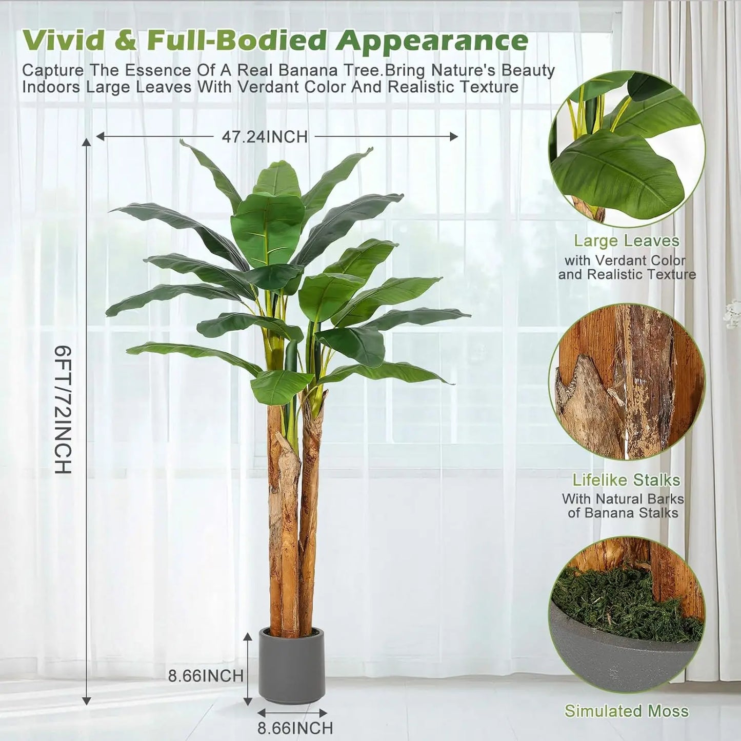 HiMISS Artificial Banana Tree Lifelike Faux Tropical Plant