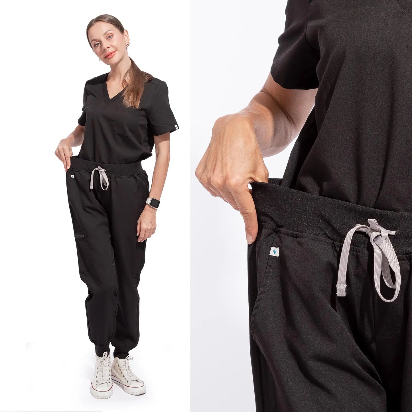 V Neck Women's Nurse Scrubs Set Top And Pants