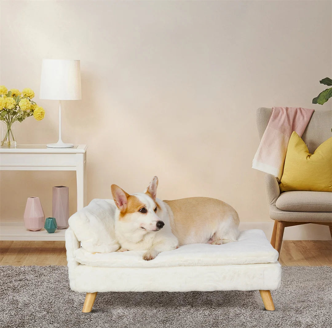 BINGOPAW L-Shape Cat Sofa Bed With Wooden Legs Plush Furniture