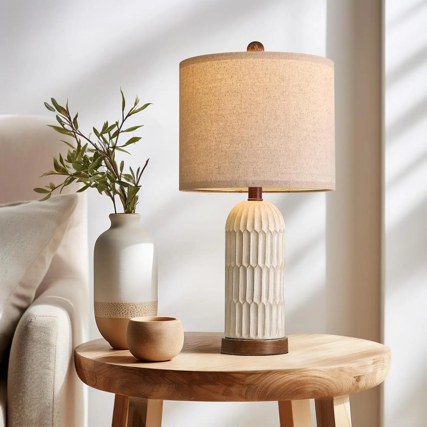 Vintage Farmhouse Table Lamps With USB A And C Ports