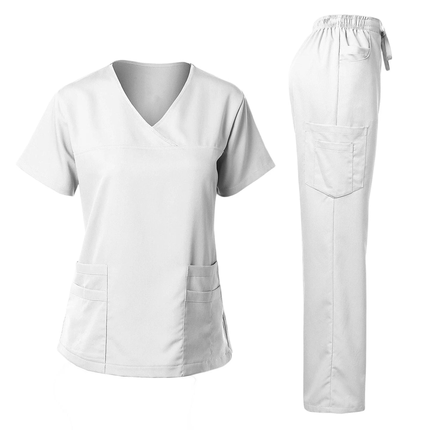 Women's Nurse Scrub Set V-Neck Short Sleeve Multi-Pocket Medical Scrubs