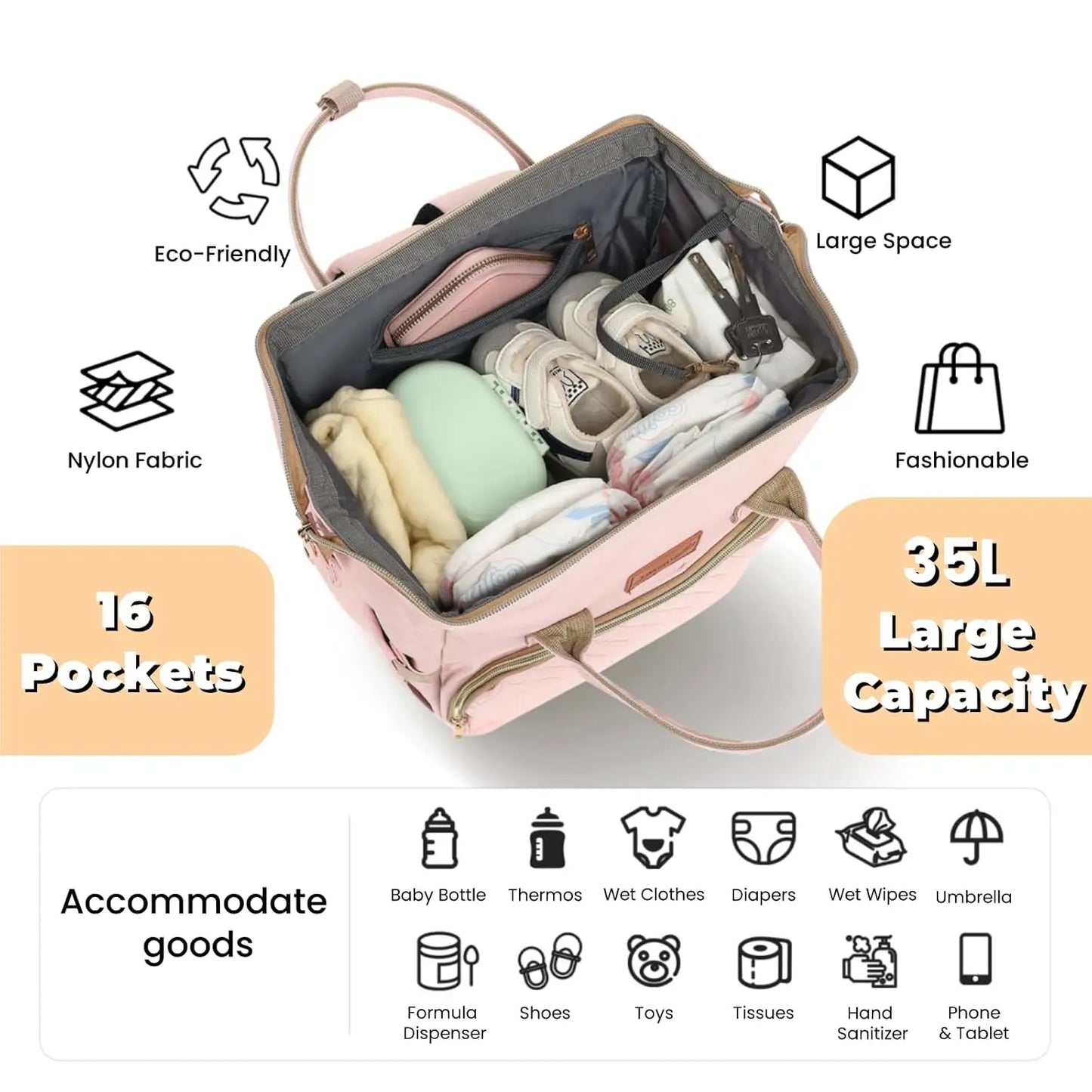 Baby Diaper Backpack With Changing Pad Insulated Pockets Stroller Straps