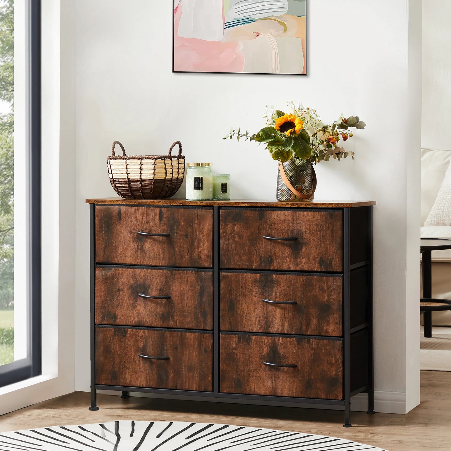 JHK 6 Fabric Cabinet For Living Room Drawers Beside Nightstand Tables Storage Closet Chest Clothes Display Of Furniture