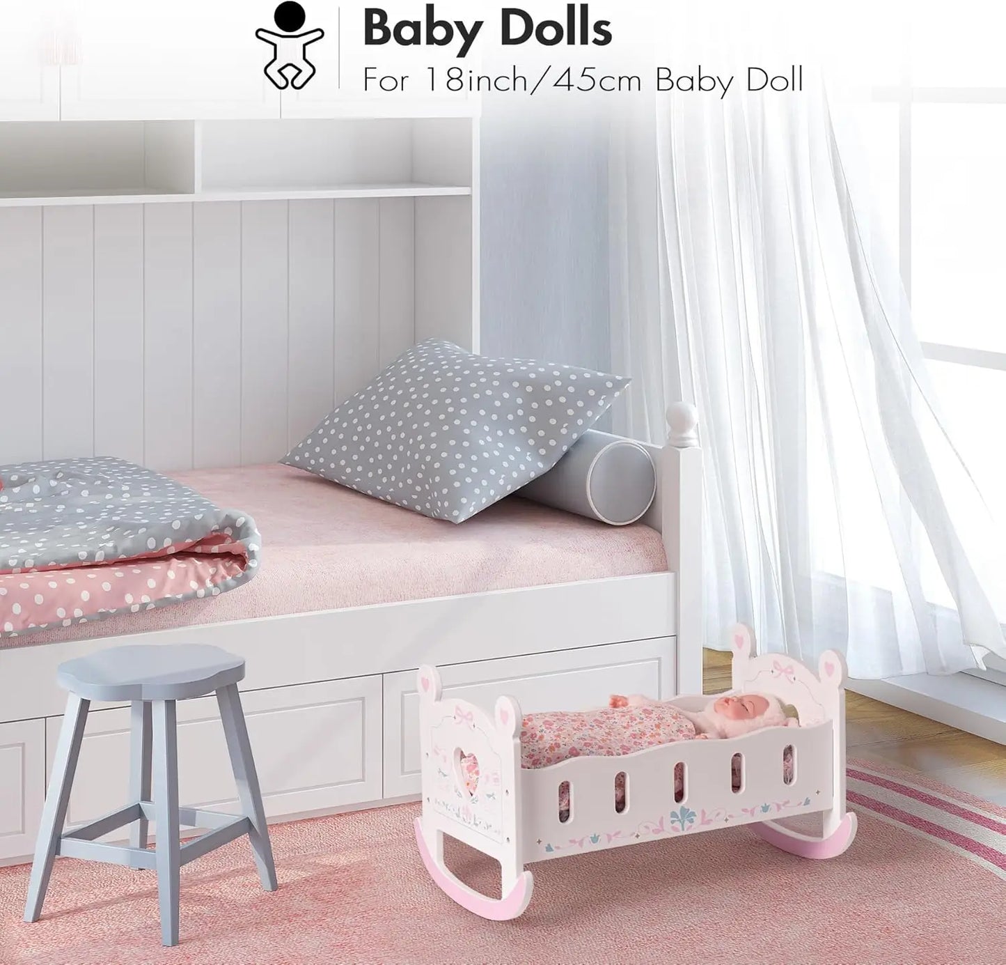Wooden Doll Crib Bed For Dolls With Blanket And Pillow