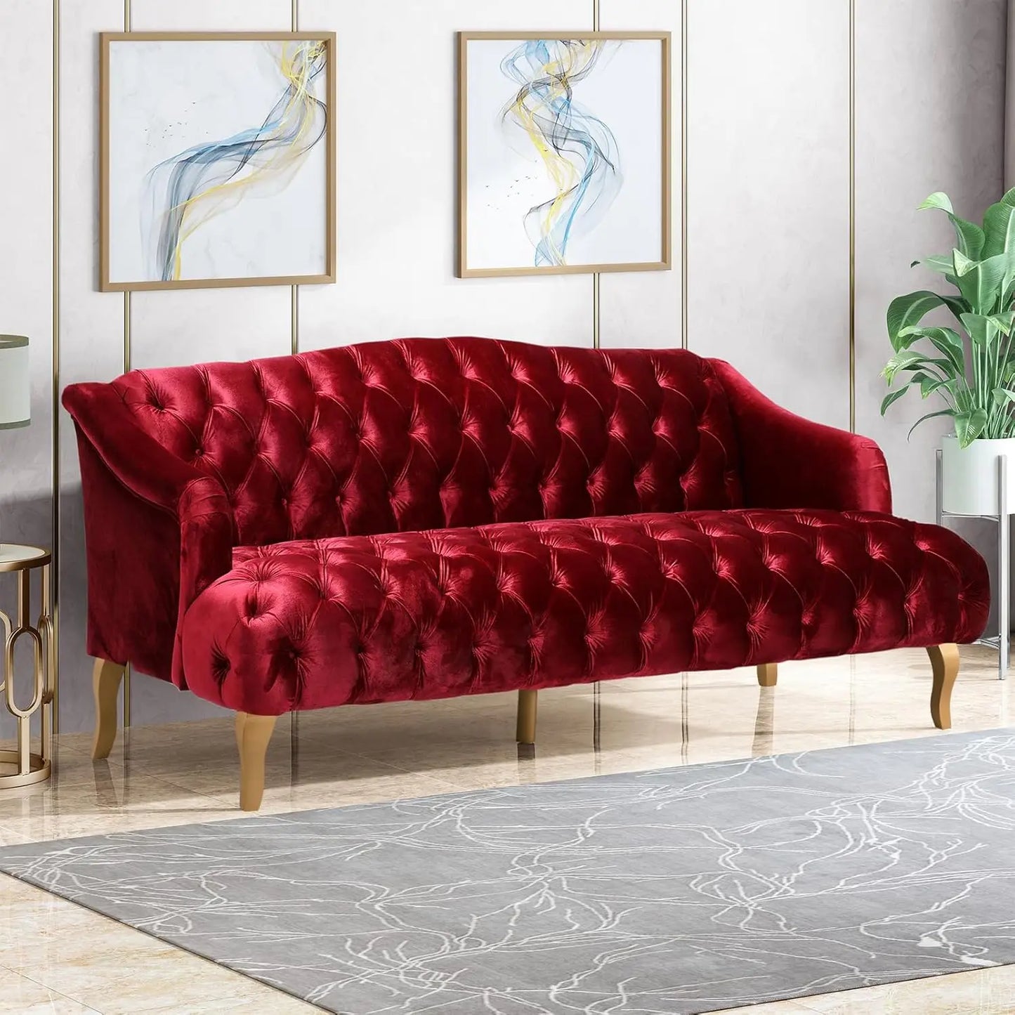 Modern Wingback Velvet Tufted Loveseat Settee