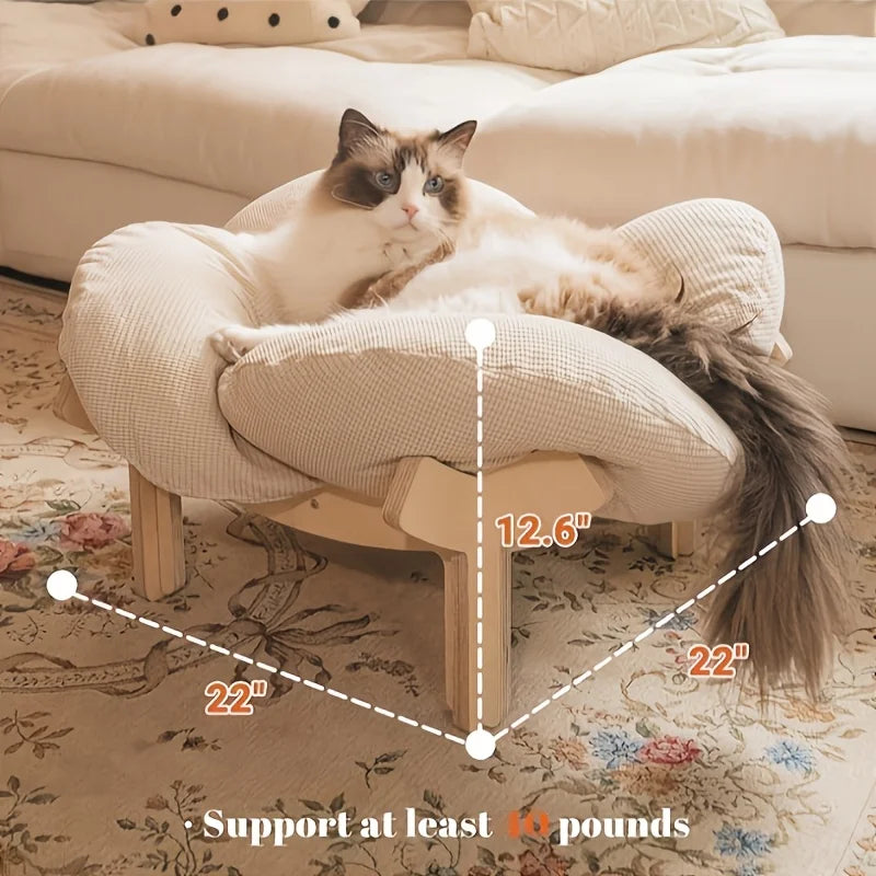 Raised Cat Bed With Cushion, Elevated Indoor Pet Sofa
