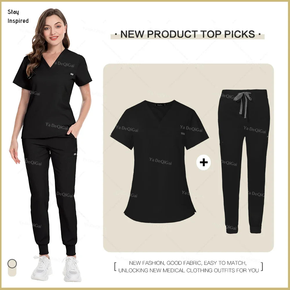 Nurse Scrub Set Women Men Jogger Pants Medical Uniforms