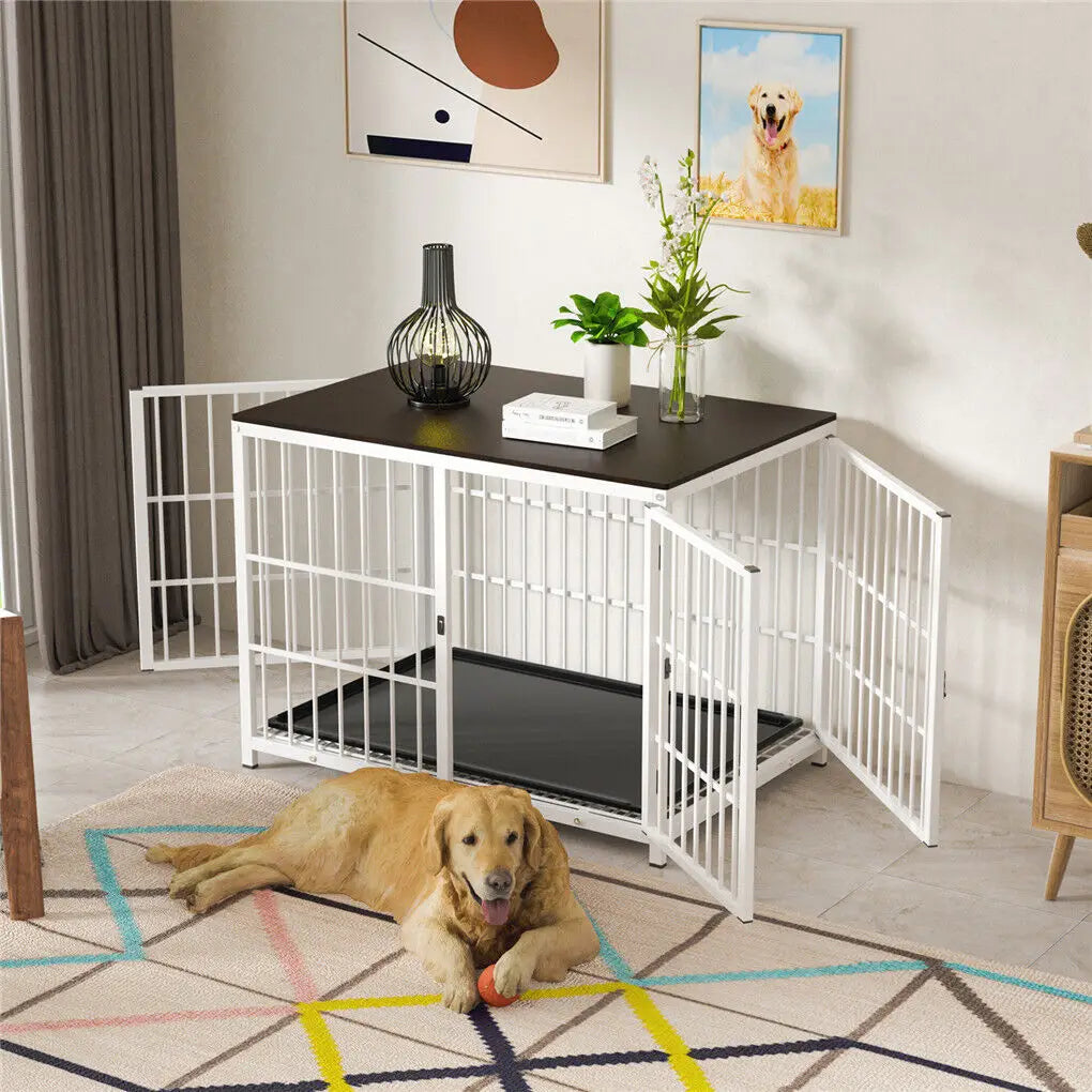 BINGOPAW Heavy Duty Metal Kennel End Table Crate Three Doors