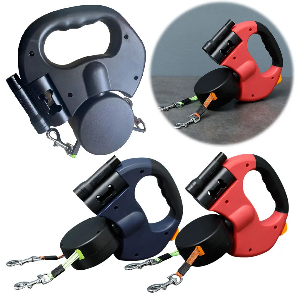 Alloet Double Headed Traction Dog Leash With LED Light Retractable