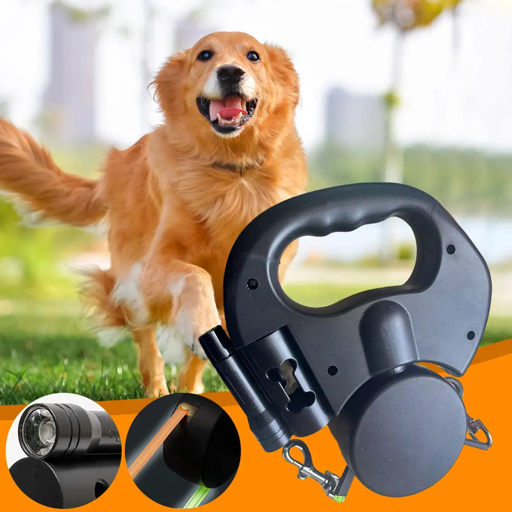 Alloet Double Headed Traction Dog Leash With LED Light Retractable