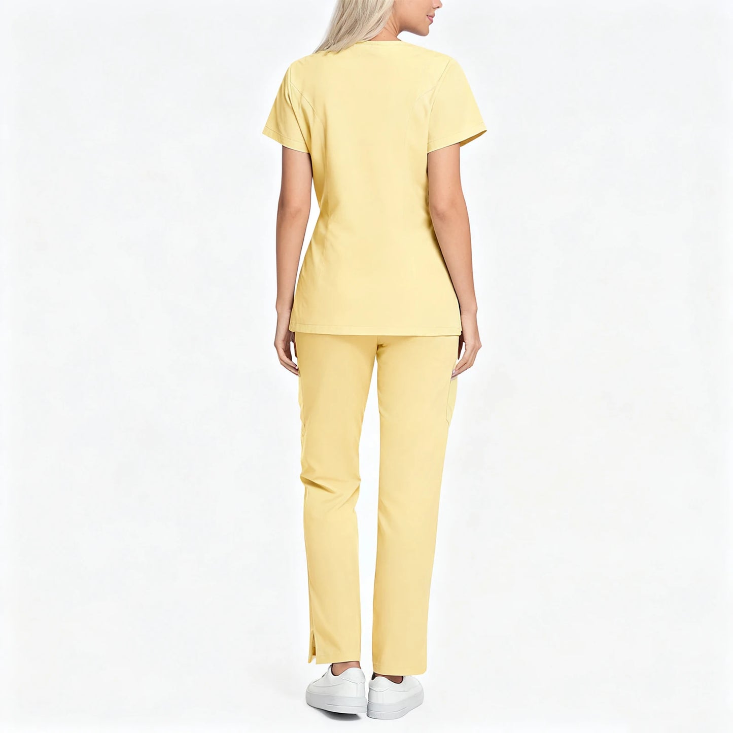 Women's Nurse Scrub Set V-Neck Short Sleeve Zipper Medical Uniform