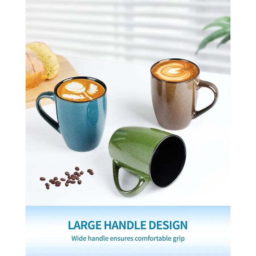 Ceramic Coffee Mugs Set Of 6 With Easy Grip Handles