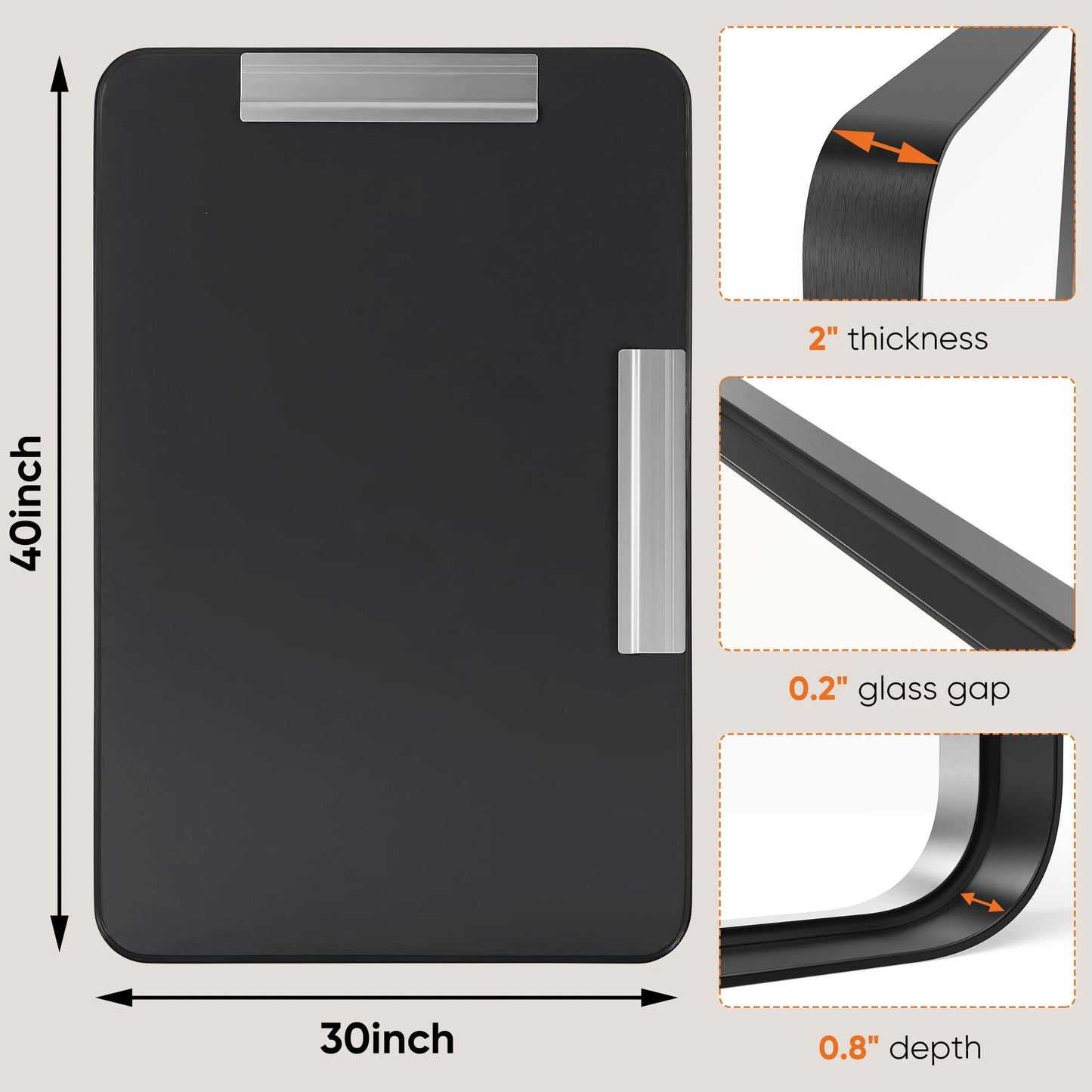 JHK Matte Metal Framed Bathroom Mirror Rectangle Rounded Corner Tempered Glass