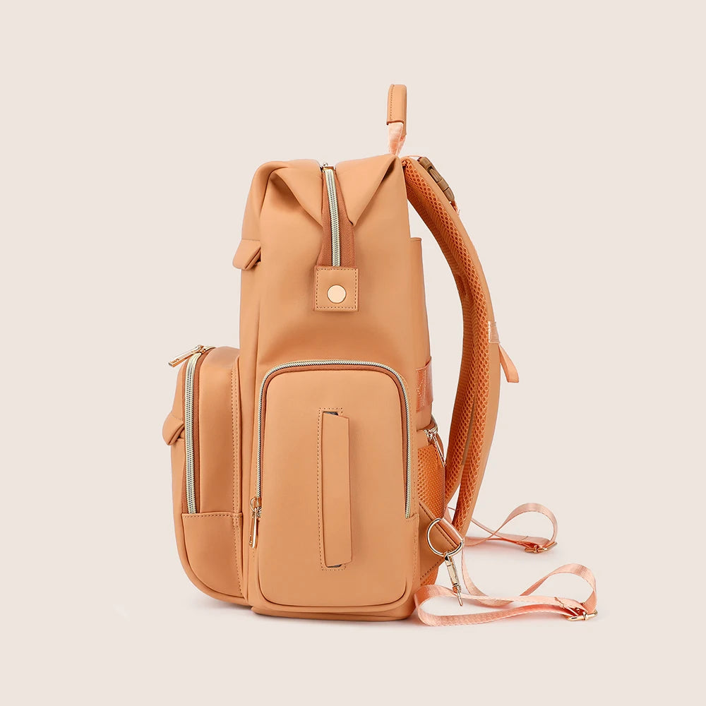 Diaper Bag Light Brown Minimalist Backpack Style Multi-Tiered Pockets Premium Texture Multi-Carry For Mom Baby Care Daily Use