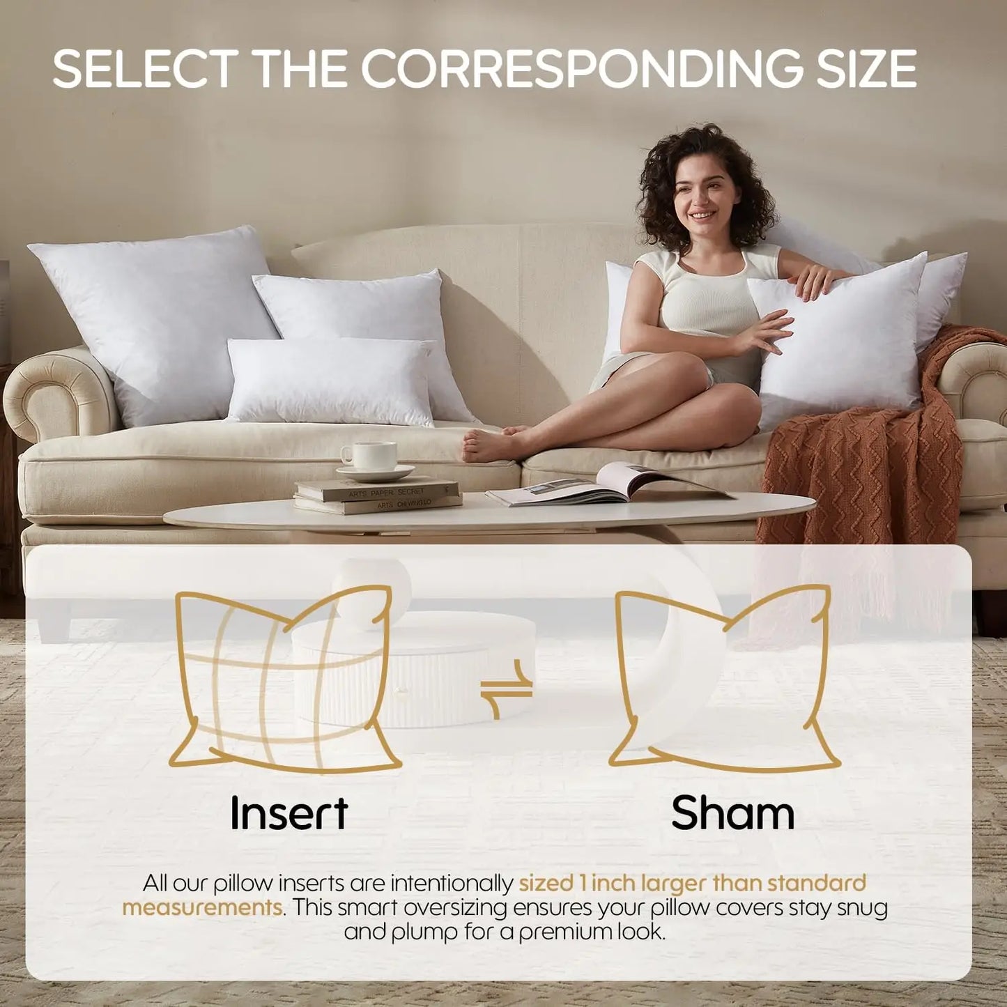 Feather Throw Pillow Inserts Set of 4, Soft Fluffy Square 18x18 Inches Decorative for Bed Couch