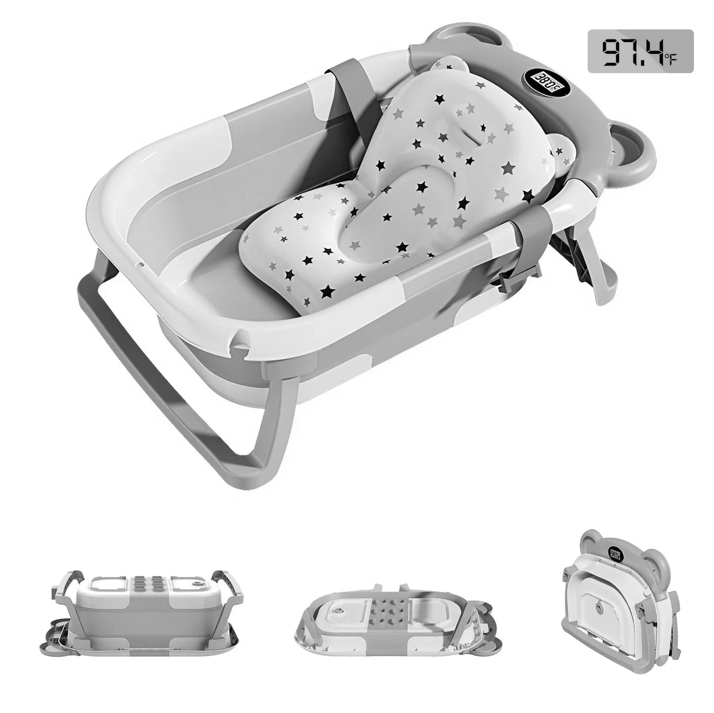 Portable Collapsible Baby Bathtub With Thermometer And Drain