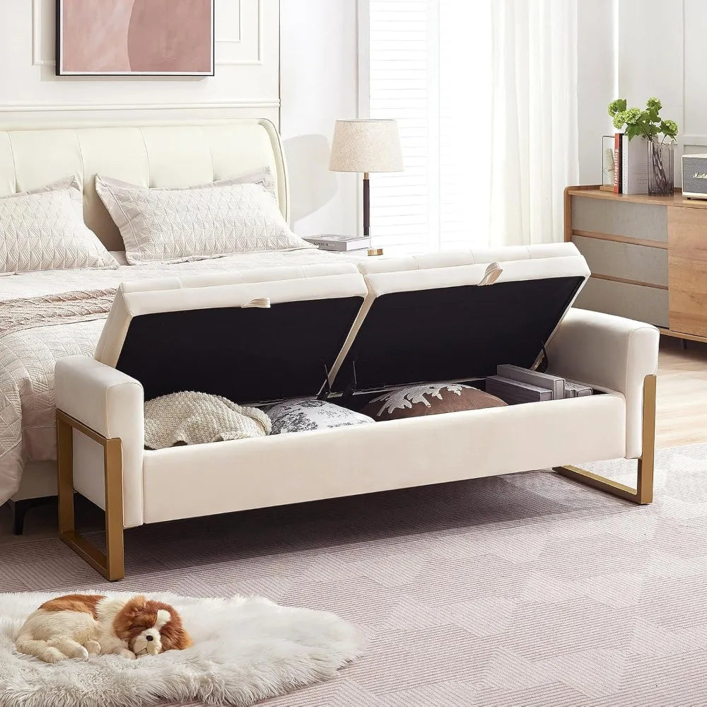 Velvet End Of Bed Storage Bench With Two Lids Durable