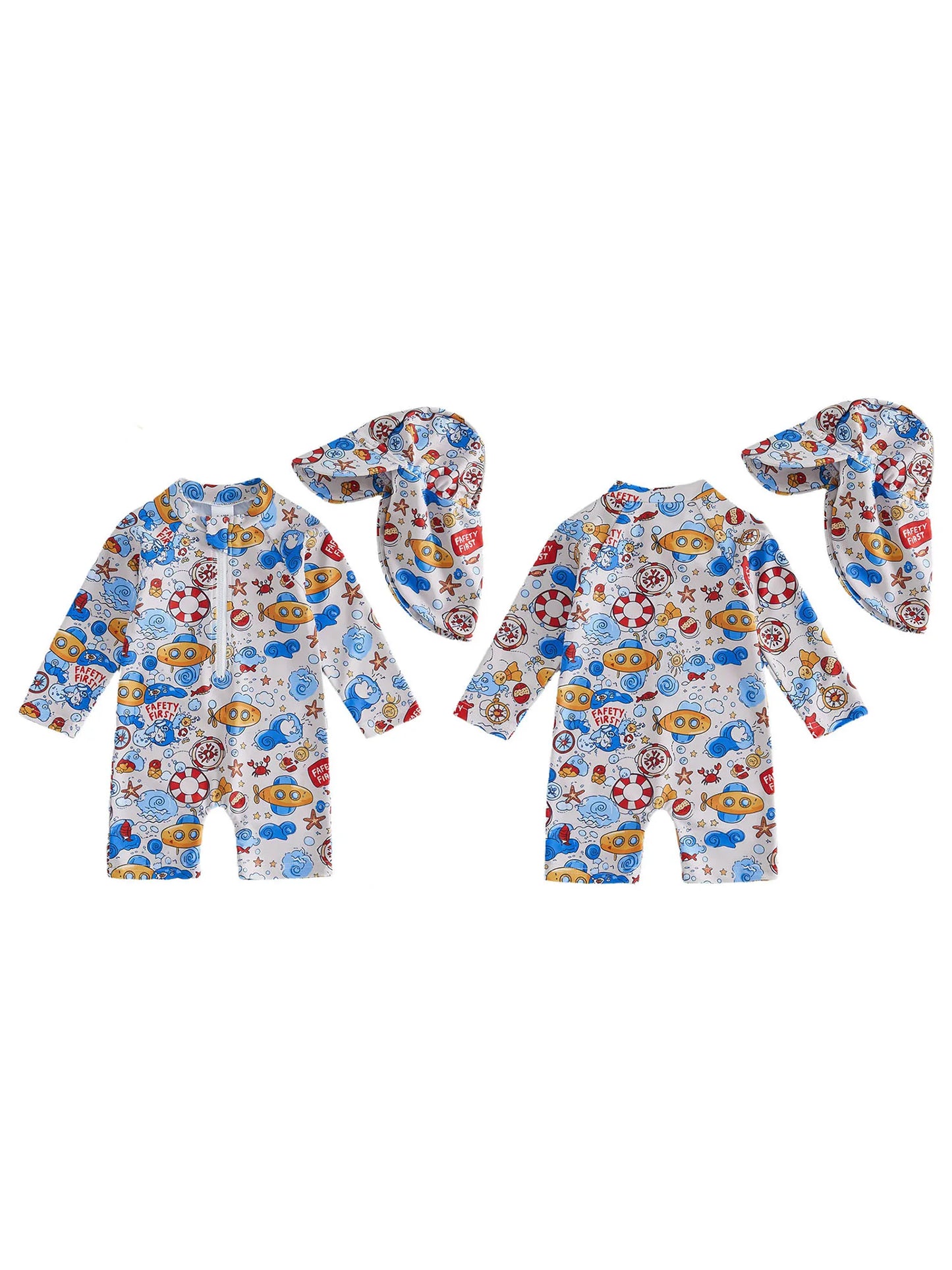 Rash Guard Swimsuit Set With Sun Hat For Baby Girls