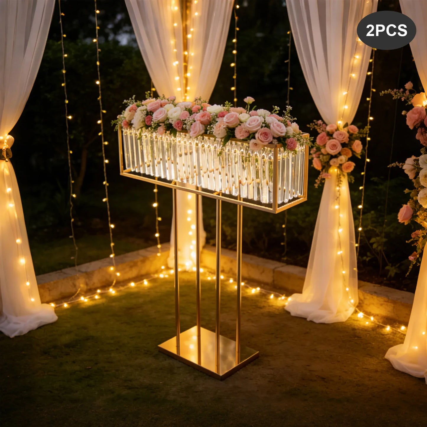 Iron Frame Crystal Flower Stand for Wedding Centerpieces and Events
