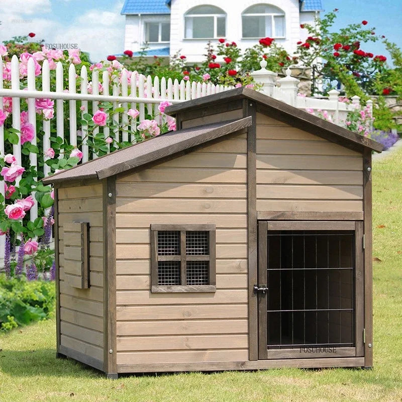 Double-top Room Dog Kennels Outdoor Anti-corrosion Solid Wood Dog House Kennel Rain-proof Dog Cage Villa Oversized Pet House EE