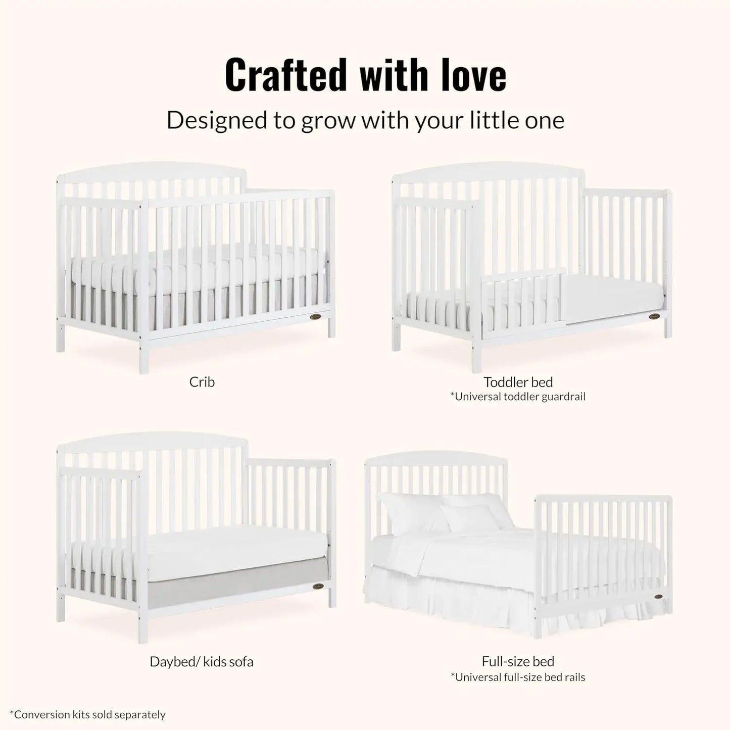 5-In-1 Convertible Baby Crib Converts To Toddler Daybed