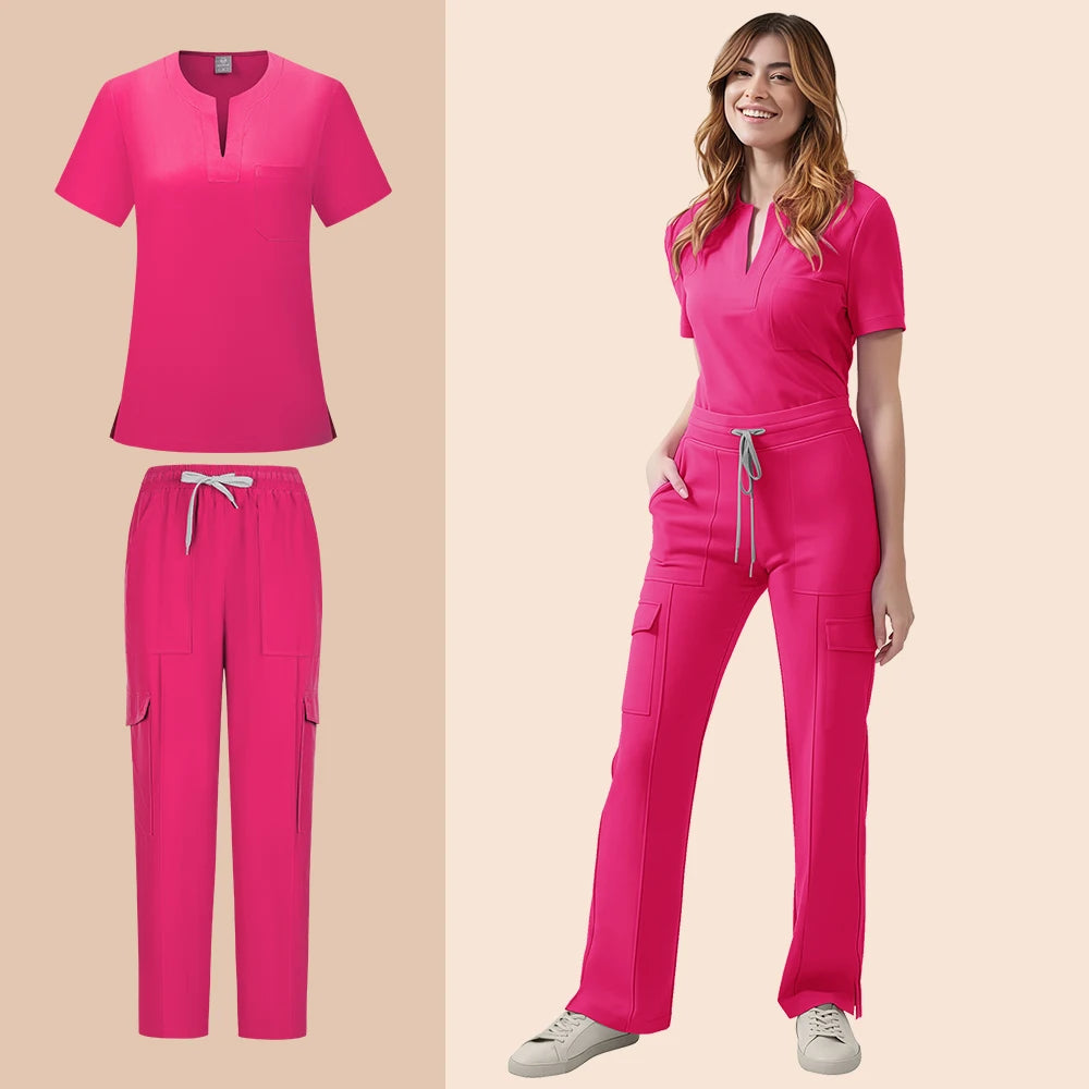 Nurse Scrub Set Women Two Piece Medical Uniform Top Pants