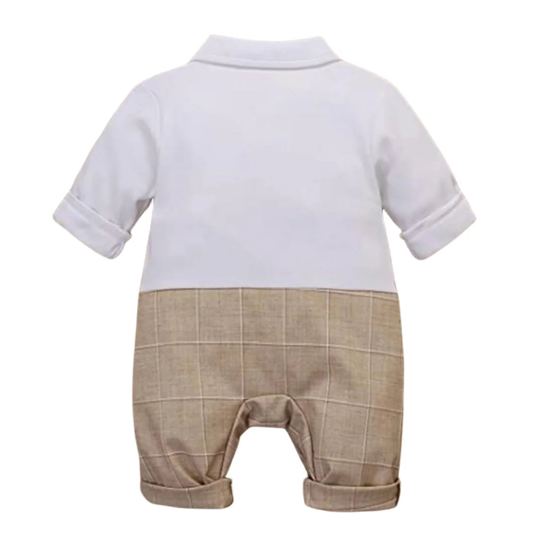 Kabeier Plaid Cotton Toddler Boy Formal Romper Vest Outfit